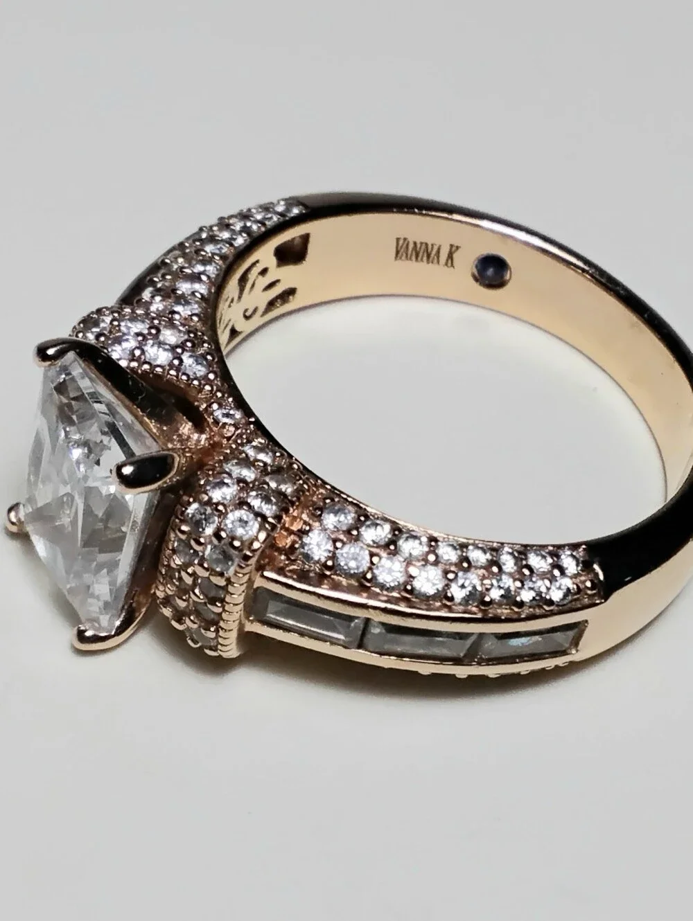 Vanna K Rose Gold 925 Silver Emerald Cut CZ Ring Sz 9 w/ Earrings Set